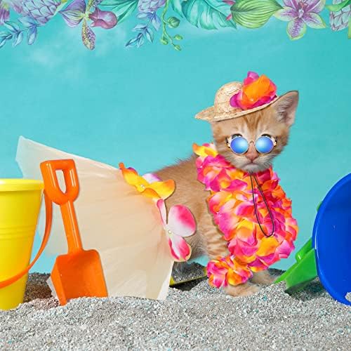 Chunful 6 Pcs Dog Hawaiian Costume, Tutu Skirt Sunglasses Hat for Puppy - Image 7
