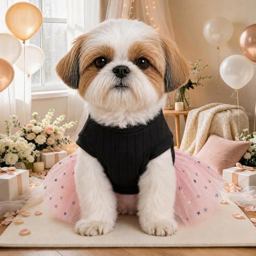 Handmade Floral Dog Dress with Bow, Princess Lace Pet Dress for Small Dogs and Cats, Lightweight Puppy Outfit M-Pink Small - Image 6
