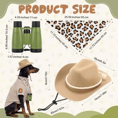 4 Pcs Halloween Dogs Safari Explorer Costume Set Outfit for Pet Cats, XL - Image 2