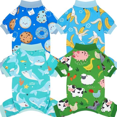 XPUDAC 4 Pack Dog Pajamas for Small Medium Sized Dogs Soft Comfy Stretchy Dog Pjs Onesie Puppy Clothes Pet Jammies for Doggie Boy Girl, M by XPUDAC