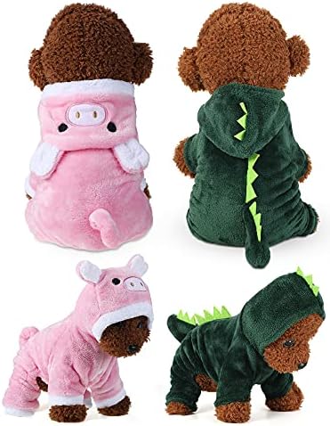 Queekay 2pcs Dinosaur and Pink Pig Pet Costume Halloween Clothes, Small by Queekay