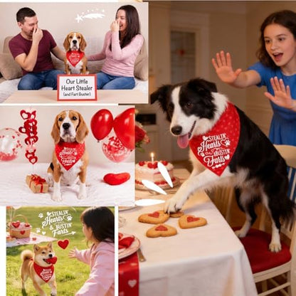 Reversible Dog Bandanas for Valentine's Day - Cute Lettering & Heart Pattern 2-in-1 Holiday Costume Pet Scarf, 1pack Snap Button Bandana for Medium & Large Breed (30-75lbs) - Image 6