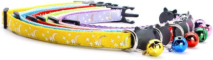 Reflective Cat Collars Breakaway with Bell 2-Pack Girl Boy Pet Kitten Collar with Star Moon Patetrn Adjustable 7.5-12.5 Inch (Red)