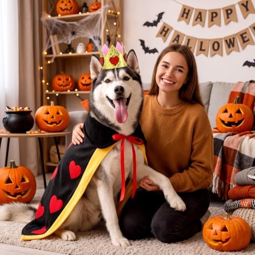 Hillban Halloween Dog King Costumes Heart Crown Queen Pet Cloak Set - Image 6