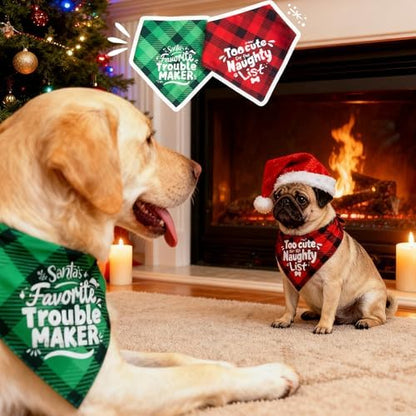 Christmas Dog Bandanas Naughty & Nice Idea Funny Holiday Stocking Pet Scarf Gifts - Too Cute for the Naughty List, Red Plaid, Extra Large Breed, 75lbs+ - Image 6
