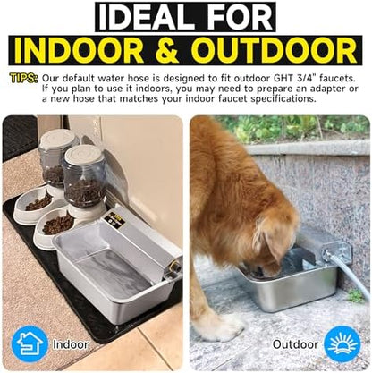 Automatic Water Dispenser for Dogs, 2 Gallon 304 Stainless Steel Large Dog Water Bowl Dispenser for Indoor/Outdoor, Pets & Livestock Self-Filling Waterer, Fits GHT 3/4" Faucet, Easy to Clean