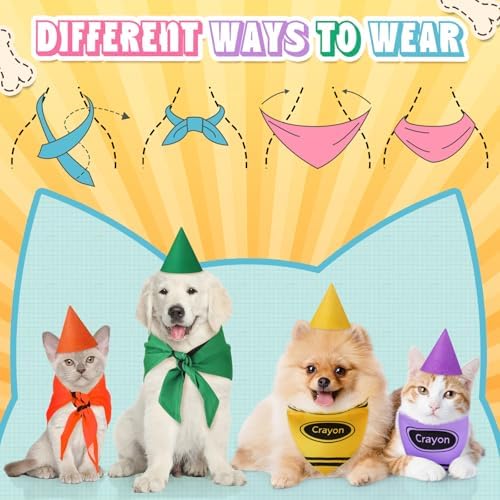 Huhumy 8 Set Crayon Dog Bandanas Costume, Crayon Pet Bandana and Hat Set - Image 5