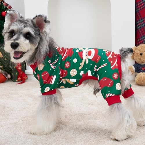 XPUDAC Christmas Dog Pajamas Dog Clothes for Small Medium Dogs Boy Girl Cute Holiday Puppy Outfit Pjs Bodysuit for Doggie Onesies Cat Apparel, Red, Green, L - Image 4