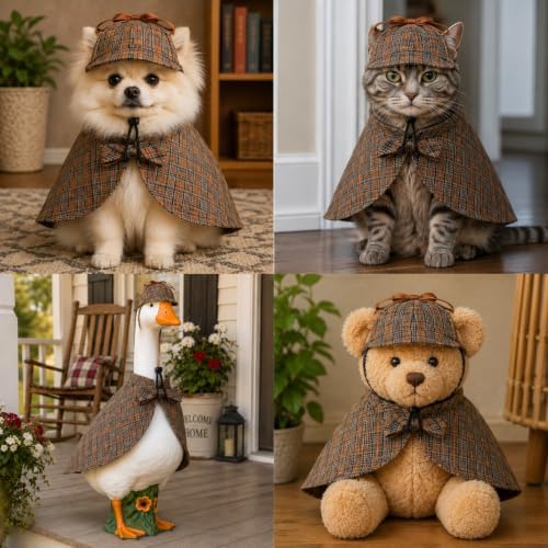 Dog Cat Detective Costume Set Halloween Pet Cape Cloak & Hat - Image 5