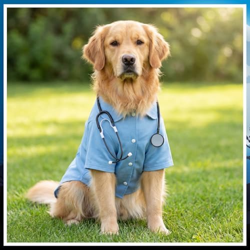 Dog Doctor Costume Cat Surgeon Nurse Costumes with Stethoscope, Blue, XL - Image 6