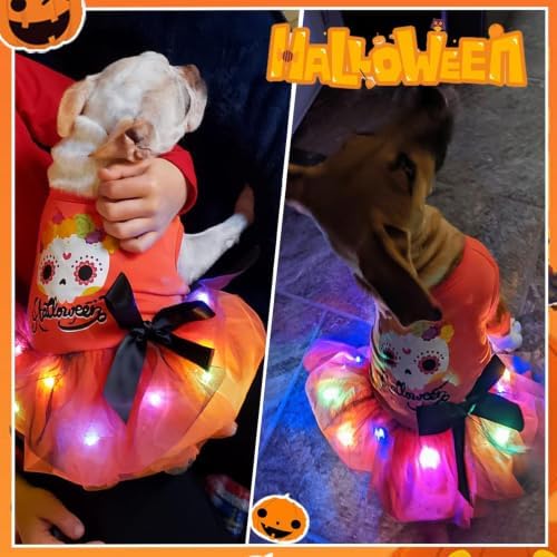 Dog Halloween Dress with Led Light Wreath Puppy Clothes Costumes Outfits for Small Dog Girl - Image 5