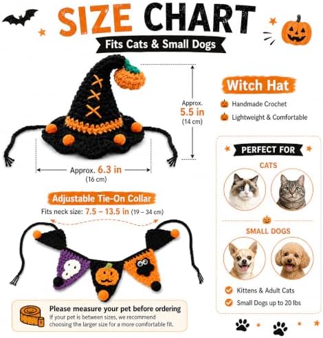 Hand-Knit Pet Costume Hat & Bib Cats Dogs Festive Apparel (Witch) - Image 3