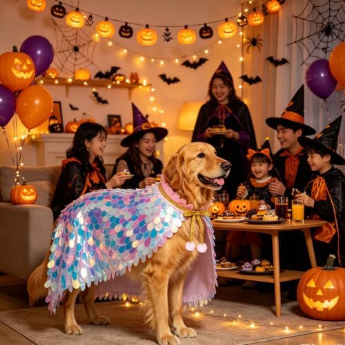 Mermaid Pet Cape Halloween Costumes for Large Dogs Holiday Outfit - Image 3