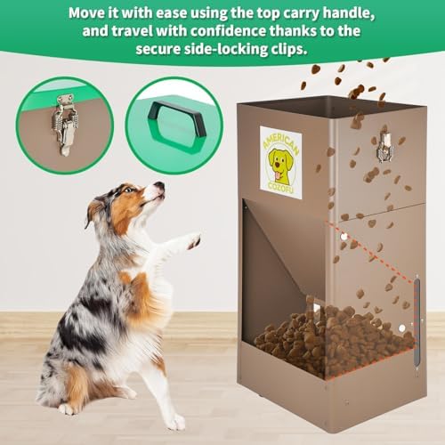 Automatic Dog Feeder with Wheels, 25lb Heavy Duty Galvanized Steel Gravity Food Dispenser - Easy to Move Rolling Pet Food Station for Indoor & Outdoor Use
