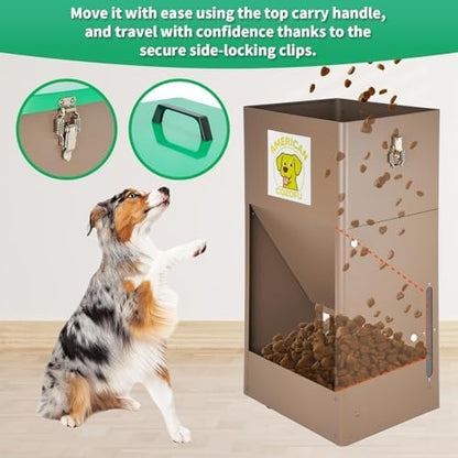 Automatic Dog Feeder with Wheels, 25lb Heavy Duty Galvanized Steel Gravity Food Dispenser - Easy to Move Rolling Pet Food Station for Indoor & Outdoor Use