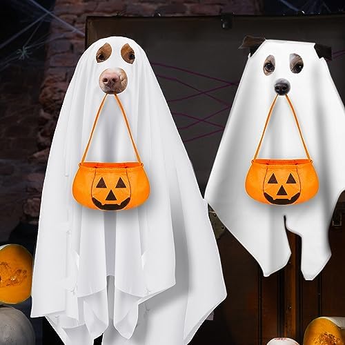Sadnyy 2 Pcs Dog Ghost Costume Halloween with Pumpkin Bucket Large Pets - Image 6