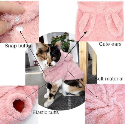 Easter Dog & Cat Outfit - Bunny Ears Hoodies, Fleece Puppy Clothes, Warm Dog Sweatshirt & Cat Costume (Large, Pink) - Image 4