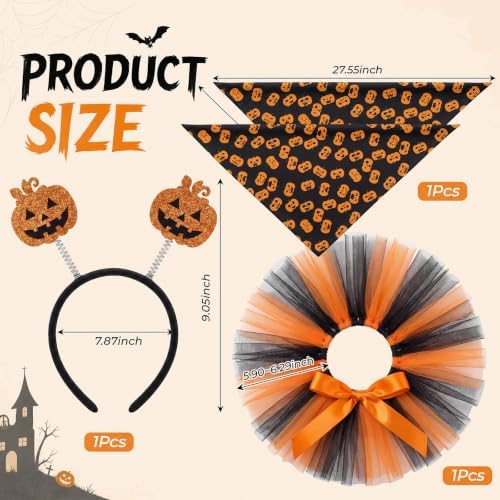 Huhumy 3 Pcs Dog Halloween Costume Set with Bandana Tutu Dress Headband - Image 2