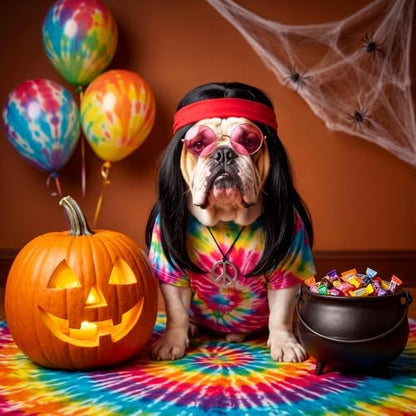 Hillban 5 Pcs Hippie Dog Costume Halloween Pet Costume Accessories, M - Image 4