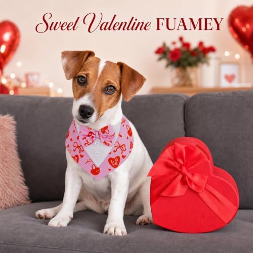 FUAMEY Dog Tuxedo for Small Dogs Valentines Bandana with Bowtie Wedding Tux - Image 4