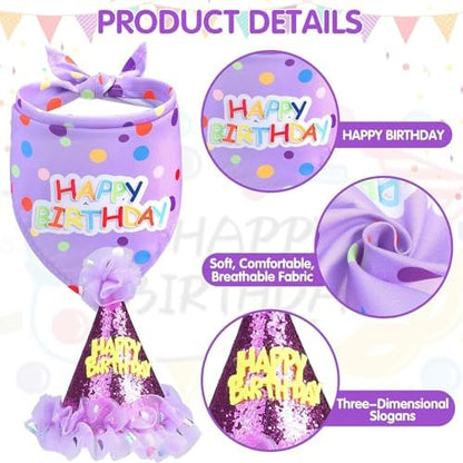 SCENEREAL Dog Birthday Bandana with Hat and Dress Girl Set, Puppy Birthday Party Supplies, Cute Tutu Skirt Outfit for Small Medium Large Dogs - Image 4