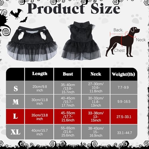 Coume 3 Pcs Halloween Dog Costume Gothic Dress with Wig Belt for Pets,L - Image 2