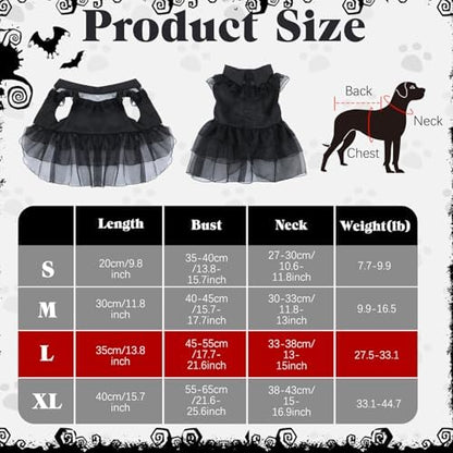 Coume 3 Pcs Halloween Dog Costume Gothic Dress with Wig Belt for Pets,L - Image 2