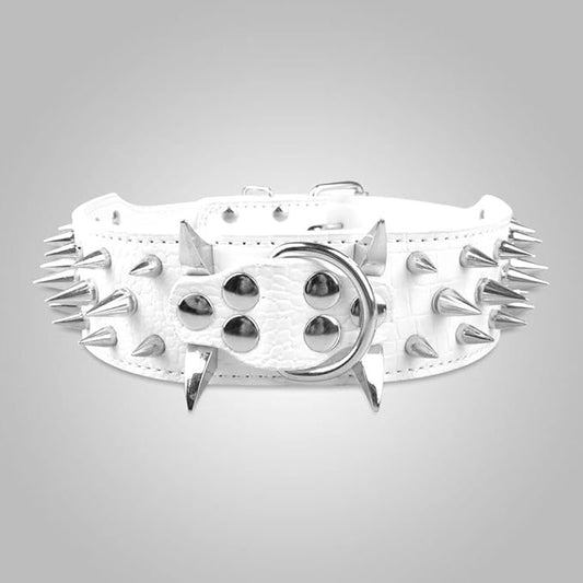 Serijoars Spiked Studded Dog Collar, PU Leather Dog Collar, Adjustable Pet Collars for Medium or Large Breed Pet (XL, White5)