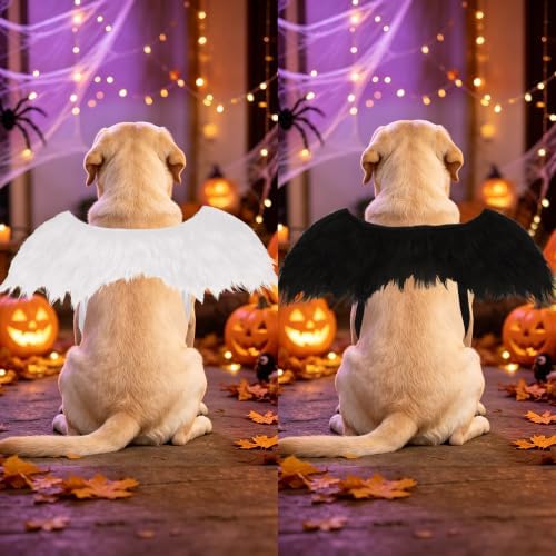 ADOGGYGO Halloween Angel Dog Costume, Black Faux Fur Dark Angel Wings, L - Image 3