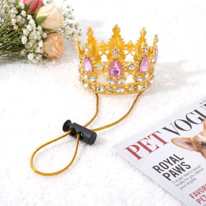 Dog Rhinestone King Crown Pet Queen Crown for Birthday Halloween Costumes (Pink, Gold, Small) - Image 7