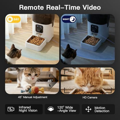 UMOMO 6L Automatic Cat Feeder with Camera, 1080P HD Camera Live Video, Night Vision 2-Way Audio, WiFi & App Remote Control, Programmable Pet Feeder, Smart Timed Dry Food Dispenser for Cat & Dog