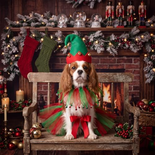 Huhumy 3 Pcs Christmas Dog Outfit Pixie, Hat Collar Skirt Small Dogs Cats - Image 5