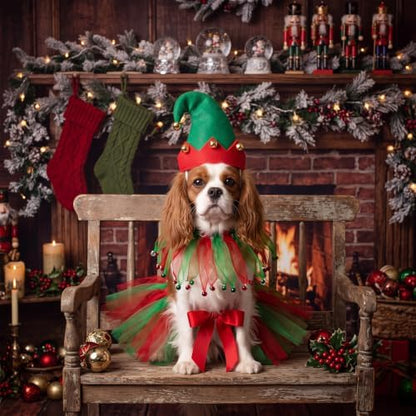 Huhumy 3 Pcs Christmas Dog Outfit Pixie, Hat Collar Skirt Small Dogs Cats - Image 5