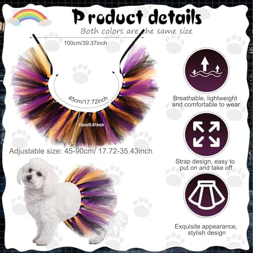 Dog Tutu for Dogs Tulle Skirt Pet Costume, Halloween Color - Image 2