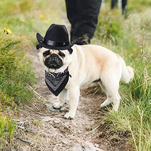 Yewong Pet Cowboy Costume Accessories - Dog Cat Pet Size Cowboy Hat and Bandana Scarf West Accessories for Puppy Kitten Party Festival and Daily Wearing Set of (Black Hat+Black Bandana) - Image 6