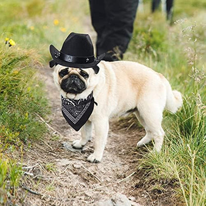 Yewong Pet Cowboy Costume Accessories - Dog Cat Pet Size Cowboy Hat and Bandana Scarf West Accessories for Puppy Kitten Party Festival and Daily Wearing Set of (Black Hat+Black Bandana) - Image 6