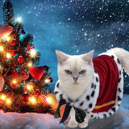Pet ​King Cloak Christmas Dog Costumes Lux Fur Red Royal Cape Cat Robe Warm Winter Coat Outfit Medium Large Dogs Prince Costume Xmas Queen Clothes Princess Cosplay Birthday Dress (Red, Small) - Image 2
