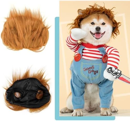 Dog Halloween Costume,Funny Chucky Dog Costume with Pet Wig,Cosplay Scary Outfit with Knife Clothes for Dogs (Large) - Image 2