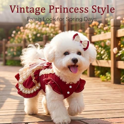 Dog Dress for Small Dogs, Vintage Dog Princess Dress with Layered Ruffle Skirt, Photo Party Outfit for Birthday, Wedding, Party, Photoshoot (XL) - Image 6