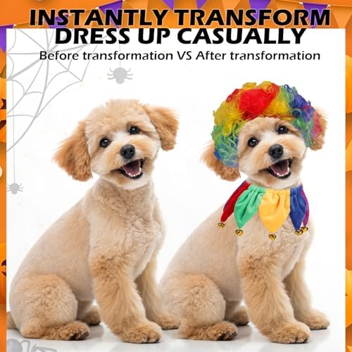 EXPAWLORER Dog Halloween Costume, 2 Pack Funny Doggie Cosplay Rainbow Jester Clown Wig with Collar, Adjustable Headwear Dress Up Holiday Apparel for Party for Small Medium Large Dogs Puppies Cats - Image 2
