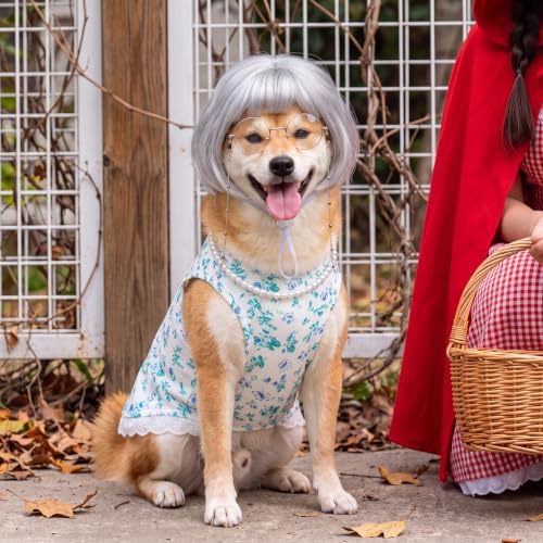 4Pcs Halloween Old Lady Costume Dog Grandma Outfit, Blue Ditsy Floral, 2 XL - Image 4