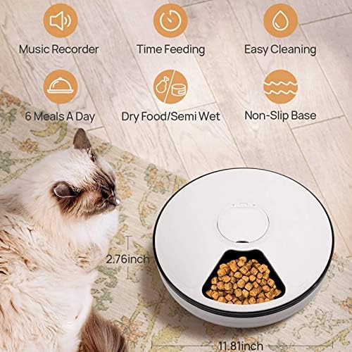 Automatic Cat Feeder Auto Cat Food Dispenser Smart Cat Feeder for Dogs, Cats & Small Animals W/Programmable Timer with 6 Meals Suitable Wet & Dry Food with Voice Reminder