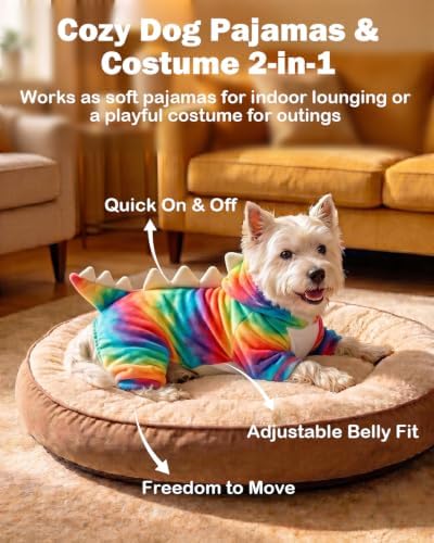 CuteBone Dinosaur Pet Costume Onesie - Hooded Puppy Pajamas - Small Dog Clothes Cat Full-Body Romper COSH06L - Image 3