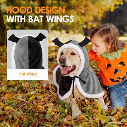 AOFITEE Dog Halloween Costumes Flannel Dog Cape with Funny Pumpkin Print, L - Image 2