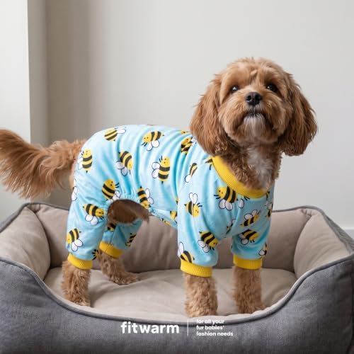 Fitwarm Funny Bee Fleece Dog Pajamas, Warm Winter Dog Clothes for Small Dogs Boy Girl, Cozy Pet Onesie with Feet, Light Blue, XS - Image 4