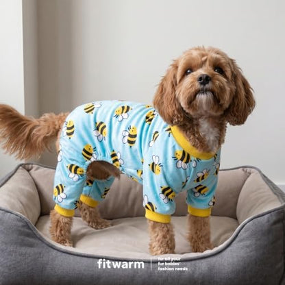 Fitwarm Funny Bee Fleece Dog Pajamas, Warm Winter Dog Clothes for Small Dogs Boy Girl, Cozy Pet Onesie with Feet, Light Blue, XS - Image 4