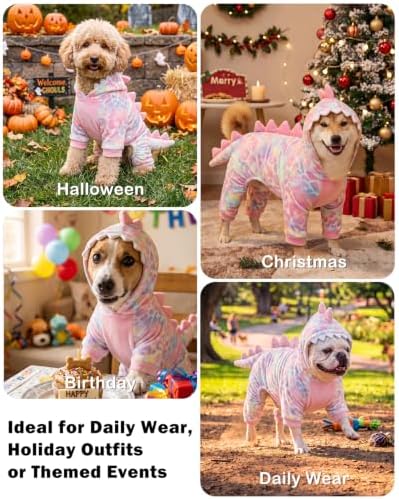 CuteBone Dinosaur Pet Costume Onesie - Hooded Puppy Pajamas - Small Dog Clothes Cat Full-Body Romper COSH07S - Image 4