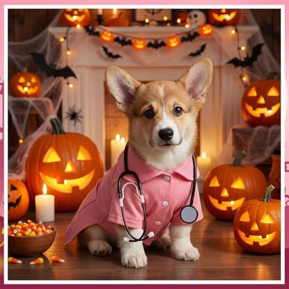 Dog Doctor Costume Cat Surgeon Nurse Costumes with Stethoscope, Pink, M - Image 5