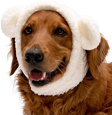 Furhaven Large to XL Dog Hat, Washable & Cozy - Sherpa Flex-Fit Polar Bear Dog Hat Costume - Cream, Large to Extra Large by FurHaven