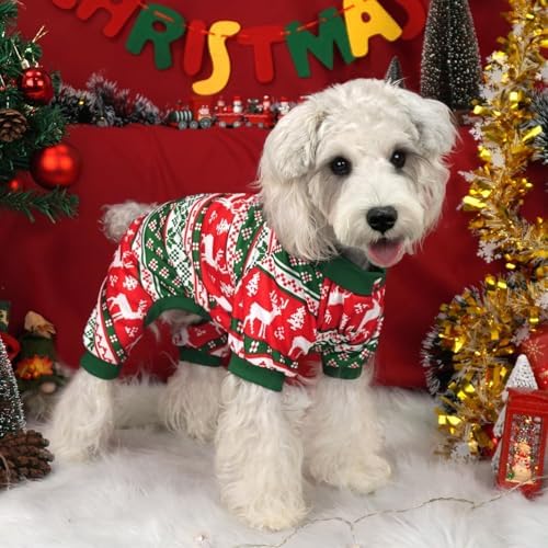 Xpudac 4 Pack Dog Christmas Pajamas Reindeer Puppy Clothes Cute Santa Claus Dog Pajamas Costumes Outfit Red Green, 4XL - Image 2